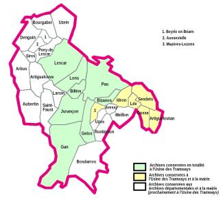 Cartes situant les archives des communes de l'agglomération Pau Béarn Pyrénées